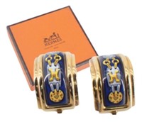 Hermes Blue & Yellow Enamel Clip-On Earrings
