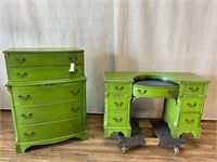 2pc Painted Green Vanity & Chest