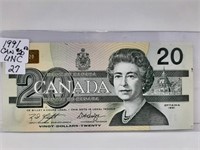 1991 Uncirculated Canada $20 Bill