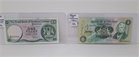 Pair of 2 Different Scotland 1 Pound Bank Notes