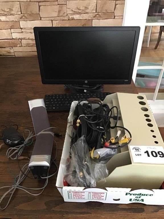 HP MONITOR, KEYBOARD, SPEAKERS, MOUSE, CORDS