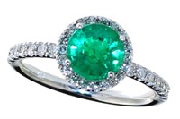 14kt Gold 1.43 ct Round Emerald & Diamond Ring