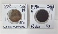 1888 Canada Penny with Nice Detail and Rarer 1890