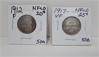 1912 Fine Newfoundland 20 Cent Piece and 1917