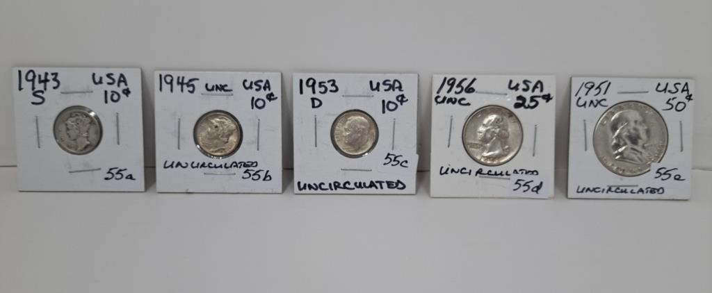 Group of 5 USA Coins including Silver Dimes (2