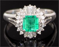 Platinum 1.09 ct Natural Emerald & Diamond Ring