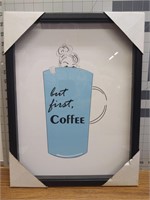 Old Time pottery "but first coffee" 12x16" framed