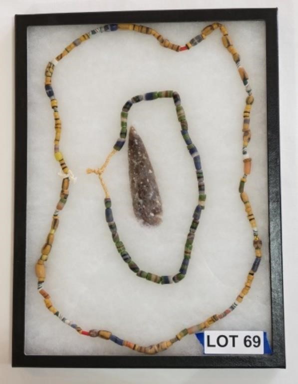 Trade Glass & Pottery Beads in Shadow Box