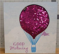 Good morning wooden sign with sequins