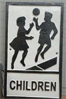 Cast iron sign children at play