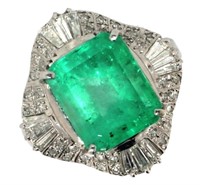 Platinum 4.64 ct Natural Emerald & Diamond Ring