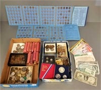 Collection of silver dimes, pennies - some in