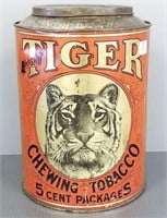 Antique Tiger 5 cent chewing tobacco can - 11 1/2"
