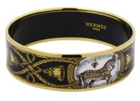 Hermes Black Horse Enamel Bangle Bracelet