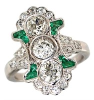 18kt Gold 2.47 ct Diamond & Emerald Deco Ring