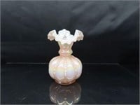Fenton Glass Pink Iridescent Beaded Melon Vase