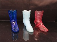 Lot of (3) Fenton Glass Boots