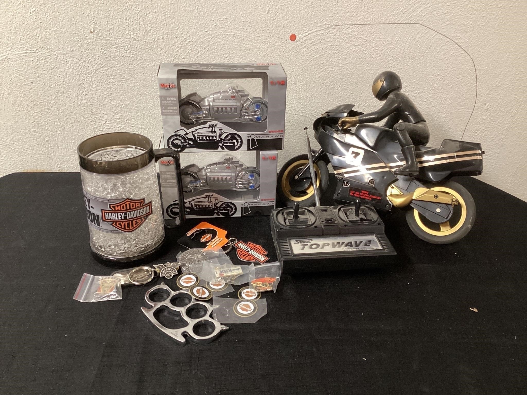 Harley Davidson memorabilia and remote motorcycle