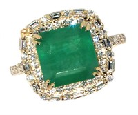 14k Gold 3.79 ct GIA Emerald & Diamond Ring