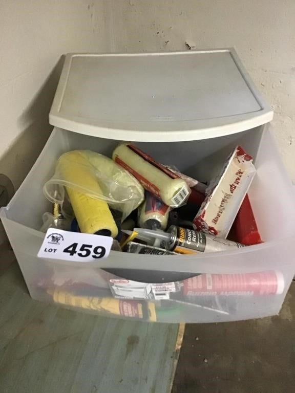 CAULK, PAINTING SUPPLIES IN TOTE