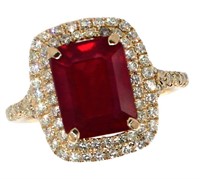 14k Gold 4.96 ct Radiant Ruby & Diamond Ring