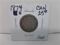 1874 H Canada 25 Cent Piece