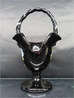 Fenton Glass Black Amethyst Hydrangeas Basket