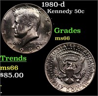 1980-d Kennedy Half Dollar 50c Grades GEM+ Unc