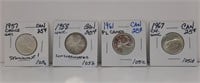 1957, 1958, 1961 and 1967 Canada Quarters. All