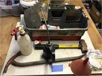 TOTE CADDY, SPRAYERS, OIL CAN, FUNNEL, MISC