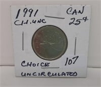 1991 Choice Uncirculated Canada Quarter. Key