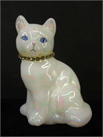 Fenton Glass White Opal Iridescent Cat