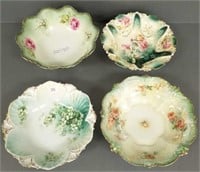 4 RS Prussia signed bowls - one footed - 10"