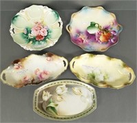 5 RS Prussia signed trays - 12" largest