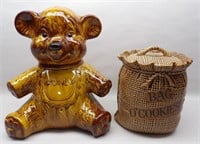 2 Ceramic Cookie Jar: Lefton Bag, California Honey