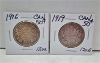 1916, 1919 CANADA 50 cent pieces