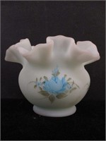 Fenton Glass Satin Blue Roses Vase