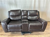 Brown 2 Seat Sofa w/ Cup Holder Console