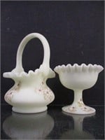 Lot of (2) Fenton Glass Custard Flower Vases