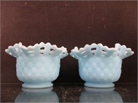 Fenton Glass Satin Basket Weave Bowls