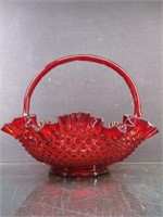 Fenton Glass Ruby Red Hobnail Basket