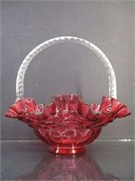 Fenton Glass Ruffled Edge Cranberry Basket