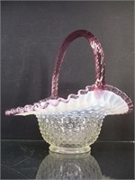 Fenton Glass Pink and White Hobnail Basket