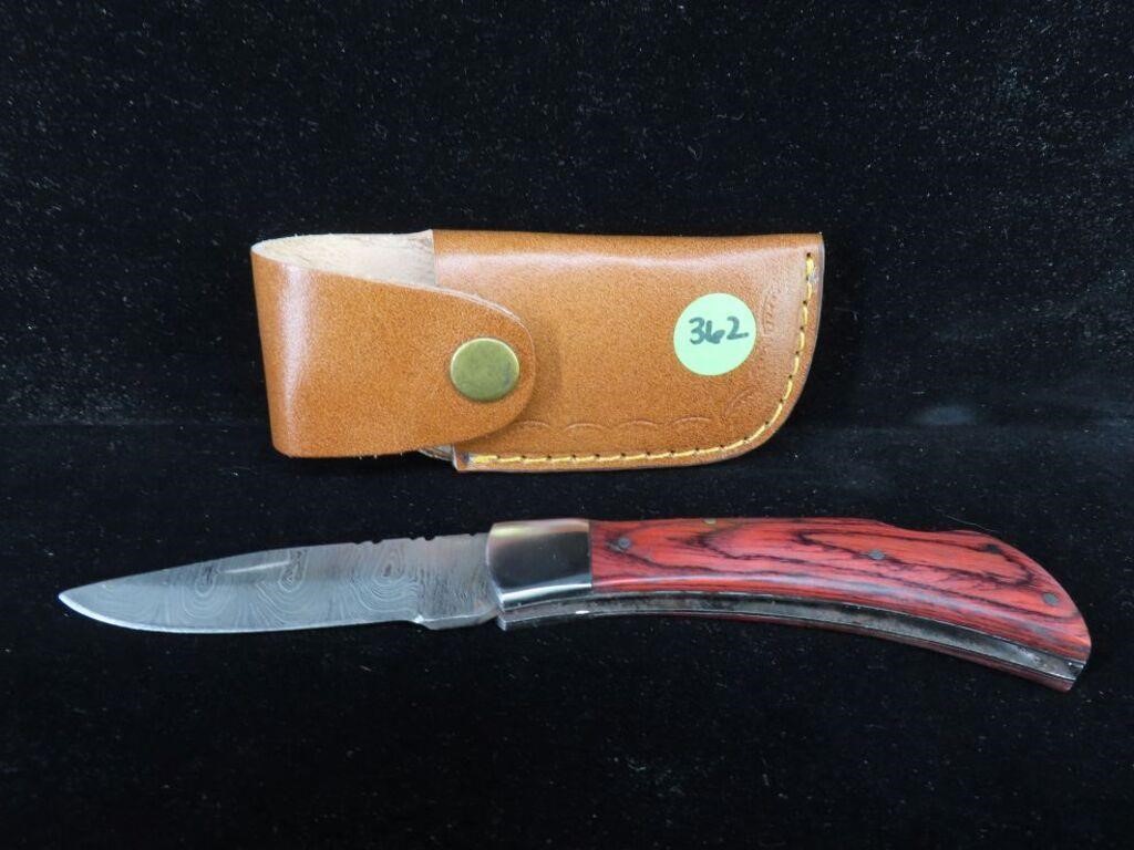 8" Damascus Pocket Knife with Case