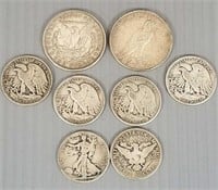 8 US silver coins including 2 silver dollars & 6