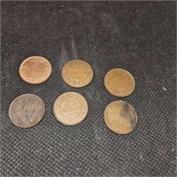 1906 to 1919 6 one cent pieces