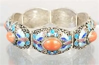 Chinese export silver & enamel butterfly design