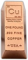 1 lb Copper Ingot .999 Fine Copper
