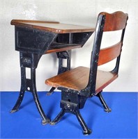 Antique Child's School Desk + Chair