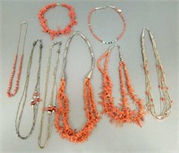 8 Southwest coral & sterling silver necklaces